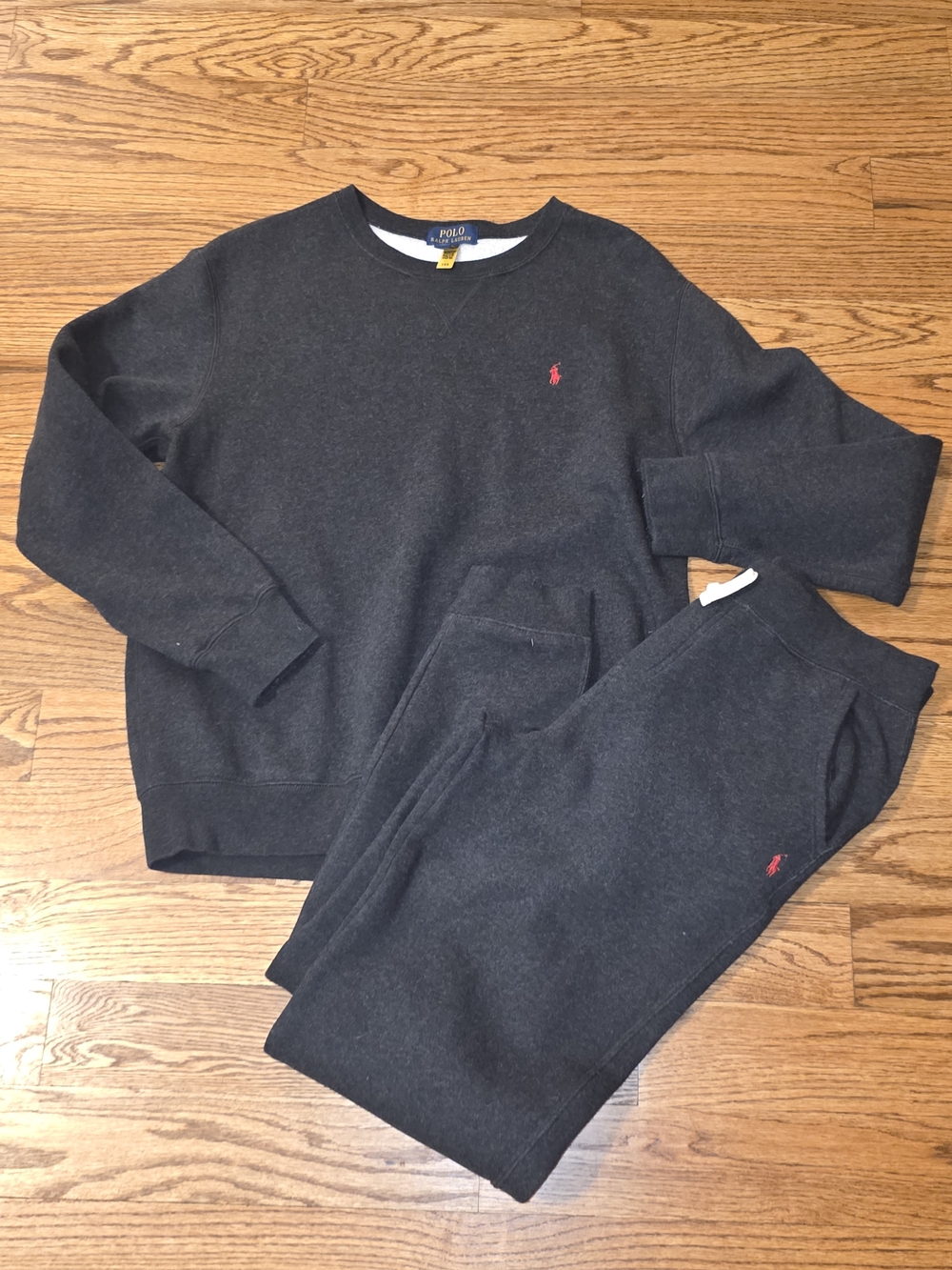Polo by Ralph Lauren Kids Charcoal Crewneck Matching Set with Red Pony